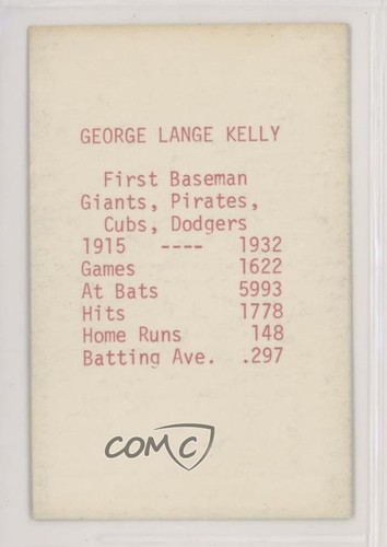 1973-79 TCMA All-Time Greats Stats Red Back George Kelly HOF - 第 2/3 張圖片