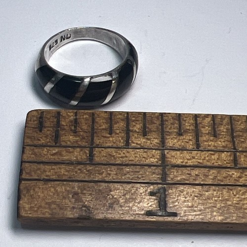 Vintage ND 925 Sterling Silver Black Onyx Inlay Band Ring Size - Bild 7 von 7