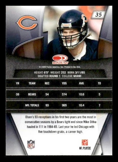 2009 Donruss Gridiron Gear #35 Greg Olsen Chicago Bears - Image 2 of 2