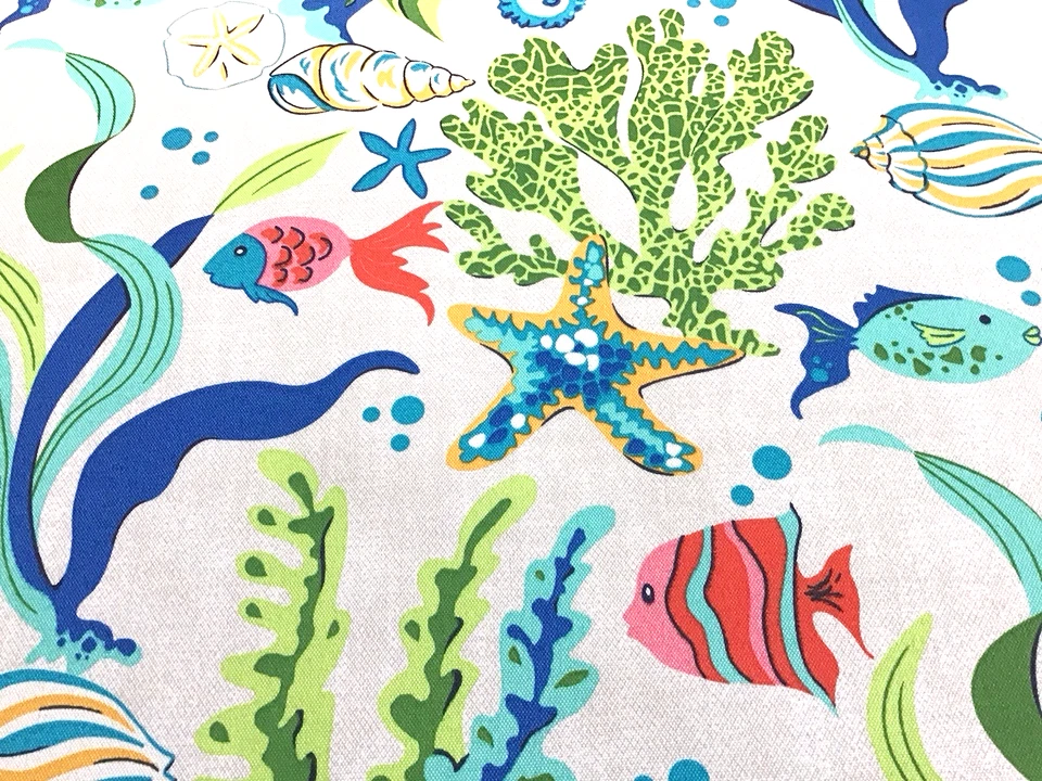 Lote de 3 yardas de tela exterior con temática submarina con peces caballito de mar y estampado de coral Foto 4 de 4