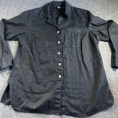 Vintage Alexandra Bartlett Button Up 100% Linen Shirt Women's 1X Black