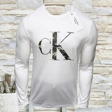 NWT CALVIN KLEIN MSRP $59.99 MENS WHITE CREW NECK LONG SLEEVE T-SHIRT SIZE S M L