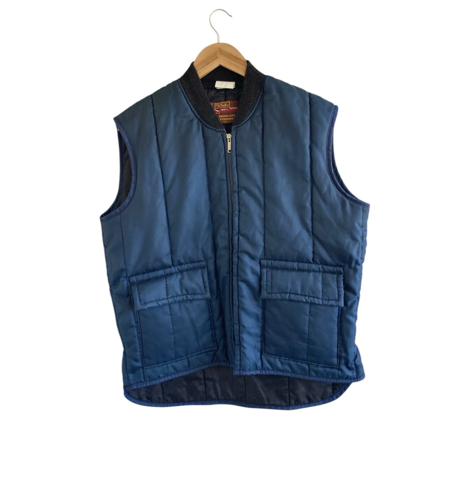 70s Walls Blizzard Pruf Insulated Vest Quilted Vintage Blue USA VTG Outerwear
