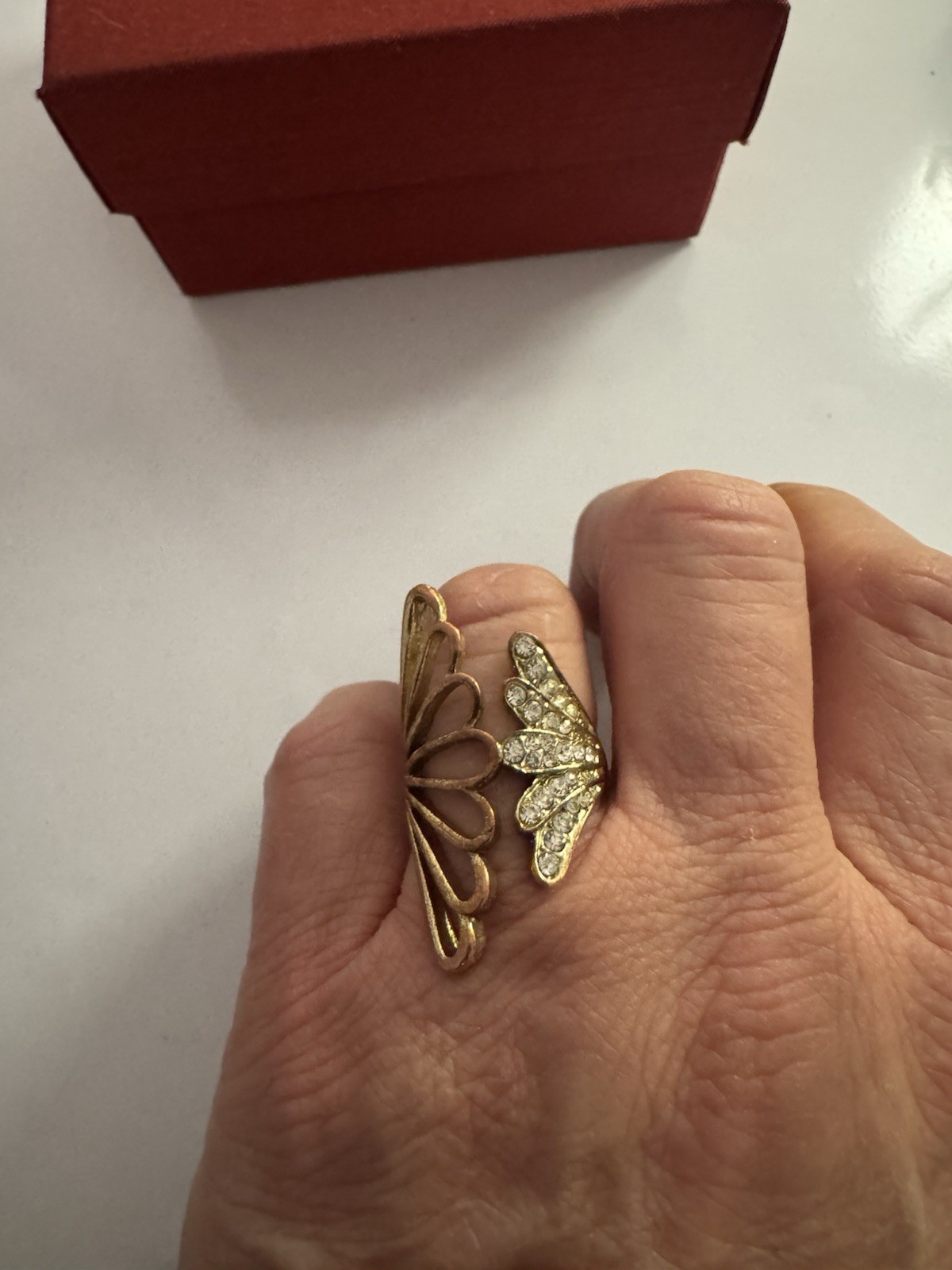 Gold Butterfly Adjustable Statement Ring with Cle… - image 8