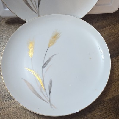 Sango Fine China Harvest Dinner Plate Japan Gold Wheat Glossy Set of 8