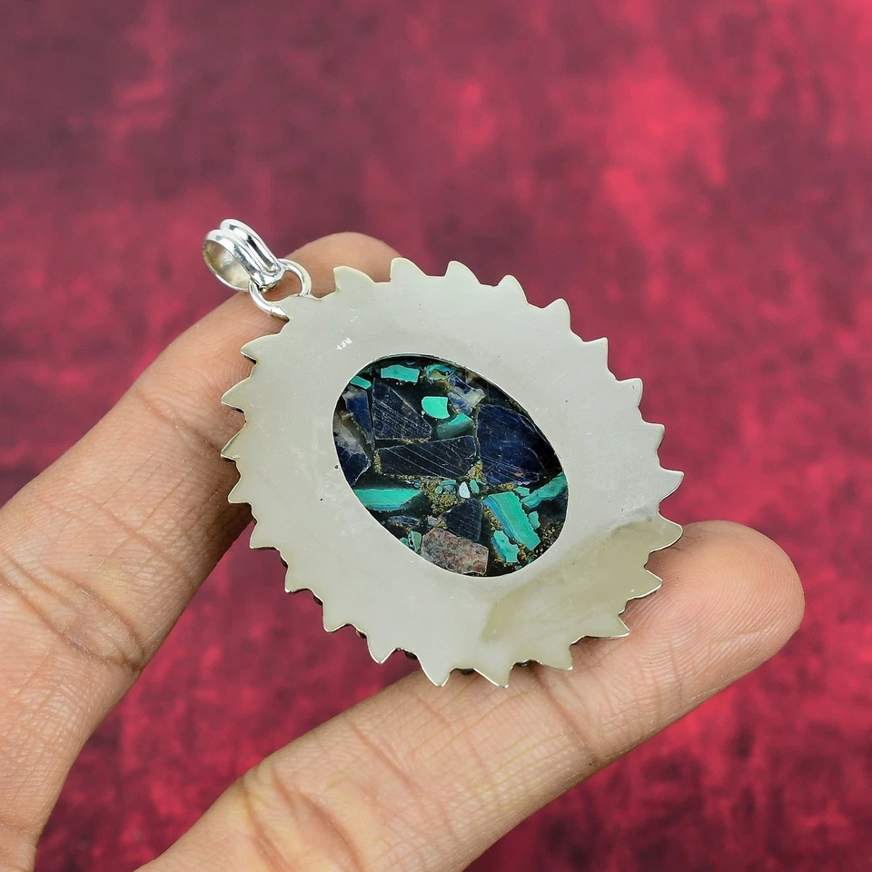 Joyería colgante de plata de ley 925 hecha a mano con piedras preciosas de azurita de cobre Foto 2 de 4