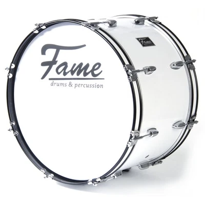 FAME Marching Bass Drum 18x12 correa de transporte batidor tambor de fútbol timbre 7 kg blanco
