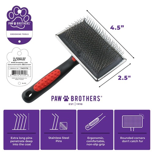 Paw Brothers Extra Long Pin Flat Slicker Brush for Dogs, Professional Grade, - Picture 3 of 6