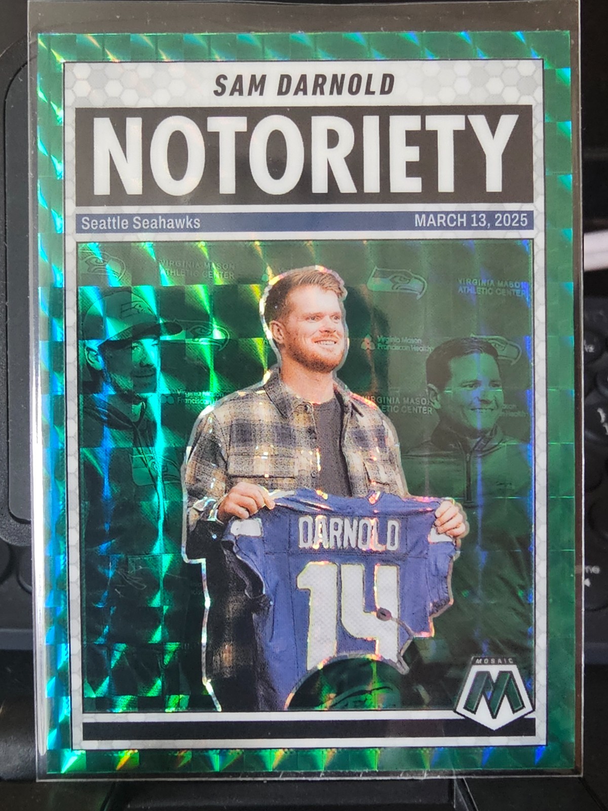 2025 Panini Mosaic - Notoriety Sam Darnold #9 Green Mosaic Prizm