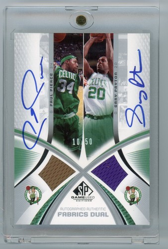 PAUL PIERCE GARY PAYTON 2005 SP GAME USED DUAL PATCH AUTO /50 ON CARD