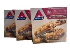 3 Pack -Atkins Chocolate Peanut Butter Pretzel Bar 1.69oz, 5Ct Exp 01/07/2026 +