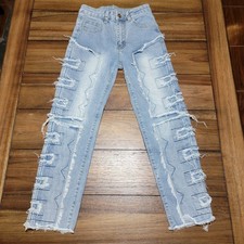 Youth Light Blue Denim Jeans Textured Legs  Raw Hem - Size 10Y