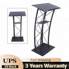 Curved Podium Metal Truss Lectern with Curved Design and Built-in Shelf 44" Tall