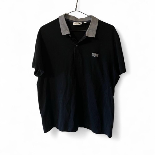 Vintage Lacoste Poloshirt schwarz Freizeit 100% Baumwolle Gr. 7 XXL Kontrastkragen