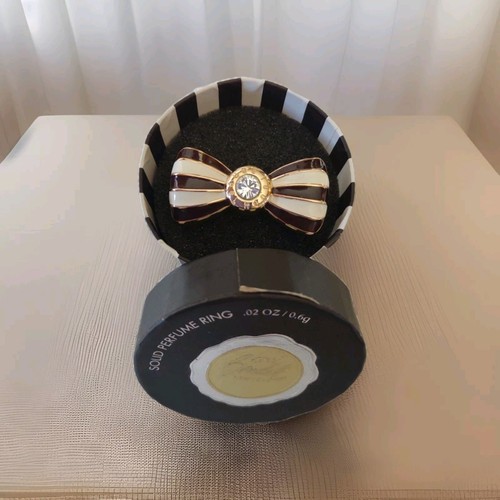 HENRI BENDEL Solid Perfume RING Brown & White Stripe Bow In Box Size 6 - 6.5 - Picture 3 of 8