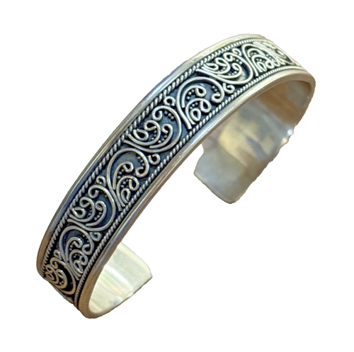 Signiertes 925 BA INDONESIEN verziertes geprägtes Armreif Armband 1/2" breit Sterlingsilber - Bild 1 von 5