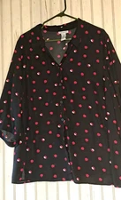 Catherines Novelty Apple Blouse Tie 3/4 Sleeve Button Front 1X 18-20 Teacher 