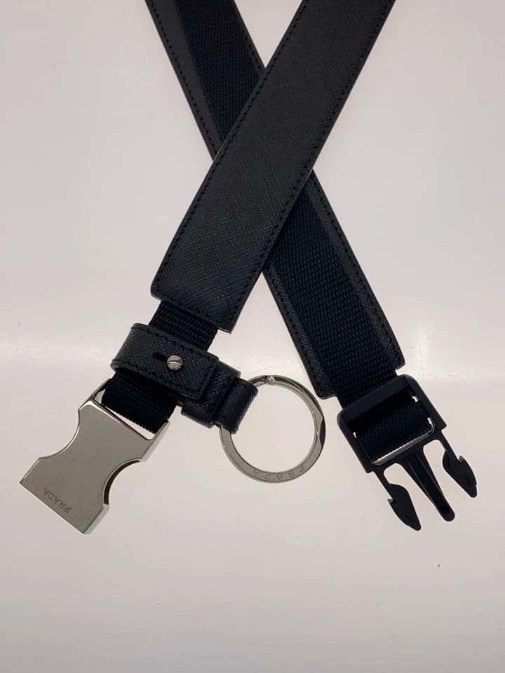 PRADA Belt Nylon Switched Saffiano Leather Notation Size 32|80 Black 1CM221 - Image 2 of 4