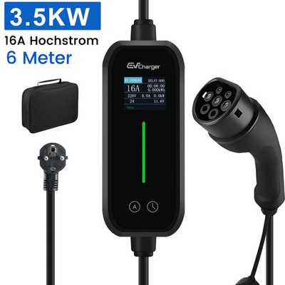 16A 3.5kW EV Heim Ladegerät EU Type 2 Schuko Einstellbarer Strom EV Ladekabel 6M