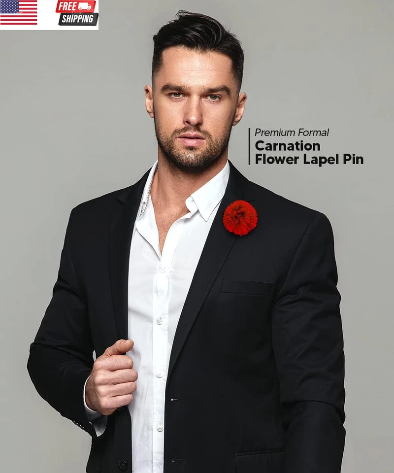 Prendedor de solapa de flor de clavel formal premium para hombre - Boutonniere para hombre, broche Pi Foto 3 de 4