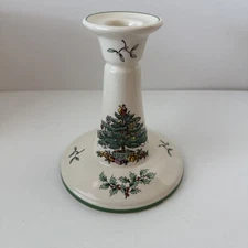 Spode Christmas Tree Tall Candle Holder 5 1/2 Inch England Santa Decor