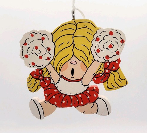 Adorno de Navidad de Madera de Animadora Hecho a Mano Vintage Años 80 Kitsch Pintado Escuela - Imagen 1 de 3