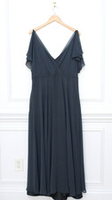 Jenny Yoo Cassie Flutter Sleeve Floor Length Gown Blue Gray Bridesmaid Size 16