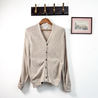 Vintage 90s Arrow Button Up Knitted Acrylic Cardigan Pullover Beige - Medium