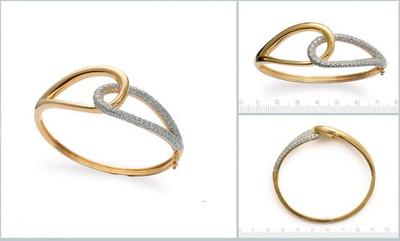 Bracelet Jonc Ouvrable Plaqué Or 18K Avec Pavé Diamant - Dolly-Bijoux, Paris, 60 Mm