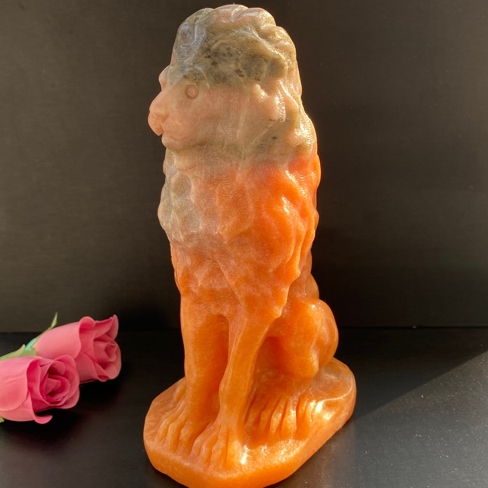 Natural Sunstone Crystal Lion Sculpture - 933g Joy Stone Vintage Male Figurine