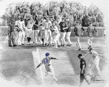 Stampa artistica David Bote Chicago Cubs Golden Walk-Off Grand Slam stile carbonio opts