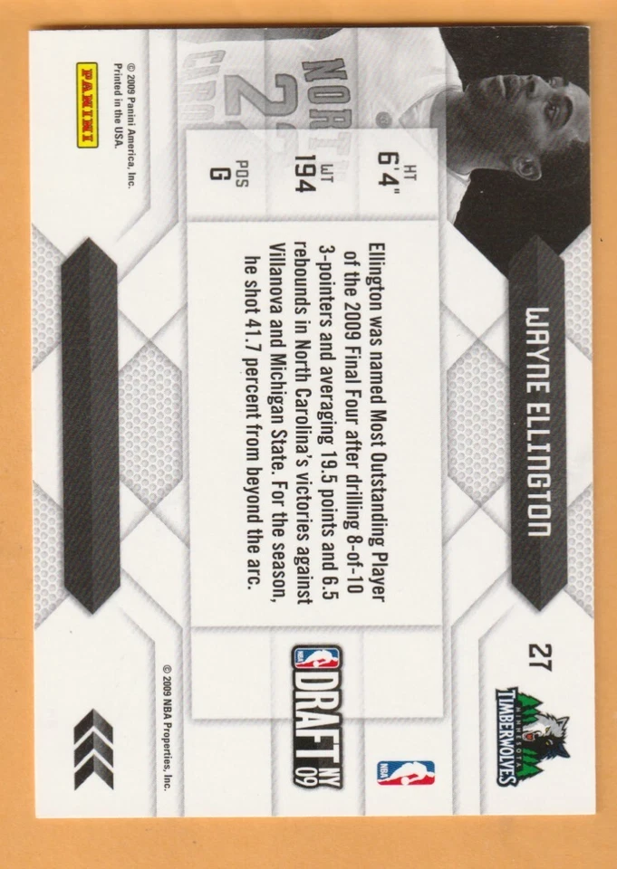 Wayne Ellington North Carolina Tar Heels 2009-10 Prestige NBA Draft Class #27 - Image 2 of 2