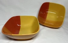 222 FIFTH Color Blocks Cereal Soup Bowls Square Red Yellow Stoneware 6” Set Of 2