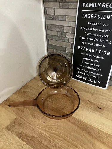 Visions Corning Ware 7" Waffle Bottom Skillet Pan w/Lid Amber Brown France Pyrex