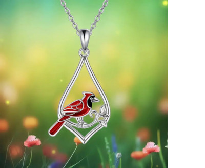Best Choice CARDINAL BIRD  Pendant DIAMOND Cut 925 Sterling Silver 22'' Necklace