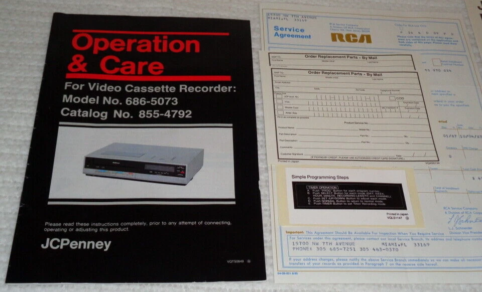 Редкий лот оригинальных инструкций по эксплуатации видеомагнитофона JCPenney модель 686-5073 - Изображение 2 из 3