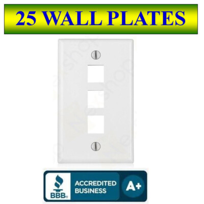 25 PACK Wall Plate 3 Port White Keystone Jack for RJ45 HDMI, USB, A/V Connectors