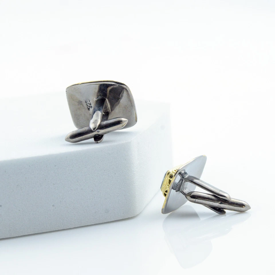 Gemelos de piedras preciosas de cianita accesorio para hombre joyería enchapada en oro de plata de ley 925 Foto 4 de 4