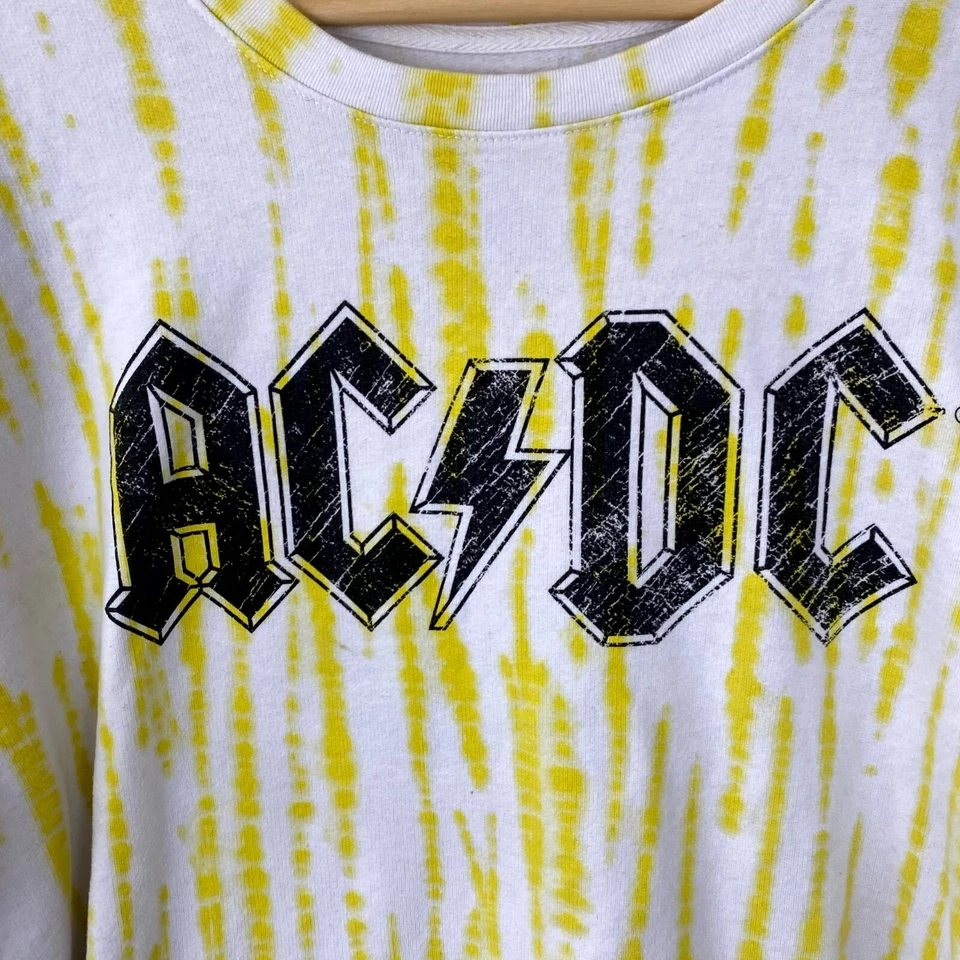 AC/DC Sweatshirt Women's Size 3X Yellow Cropped Tie Dye Drawstring Hem Band - Imagem 4 de 4