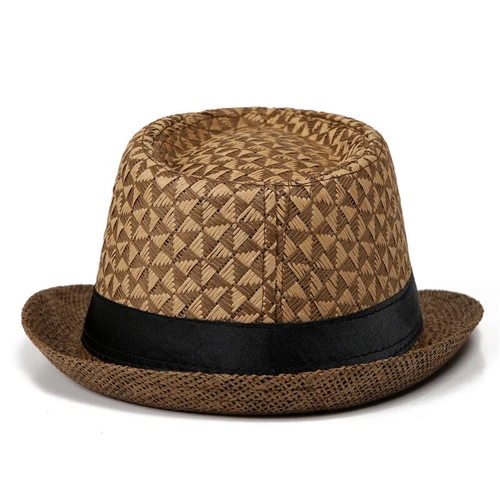 Herren Sommer Stroh Fedora Mütze Trilby kubanische Sonnenkappe Panama kurze Krempe Mütze - Bild 10 von 21
