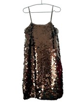 WILD FABLE Brown Big Sequins Spaghetti Strap Cocktail Mini Medium Dress BNWT
