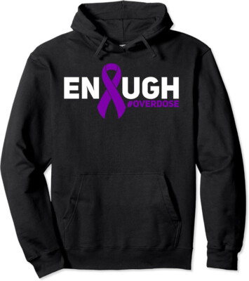 Overdose Awareness Enough Overdose Purple Ribbon Unisex Hooded Sweatshirt