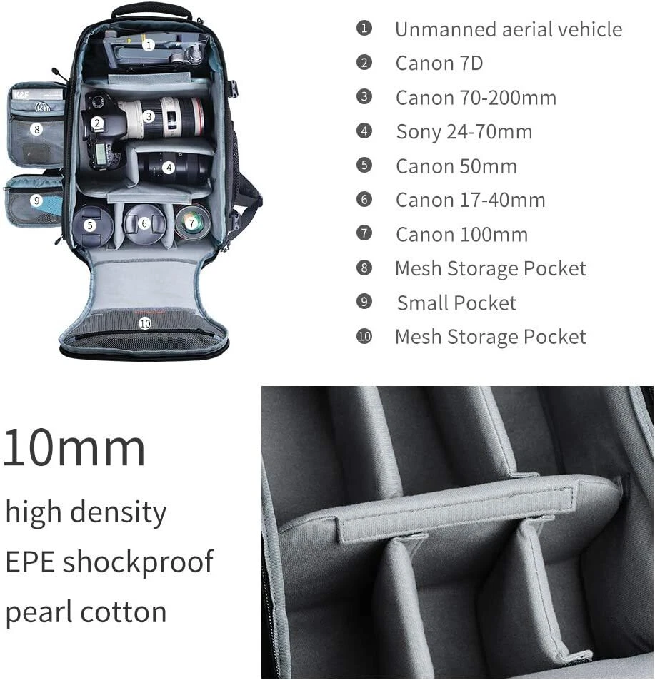 Camera Backpack Waterproof Bag 26L for 15" Laptop with Tripod Strap & Rain Cover - Image 3 of 4