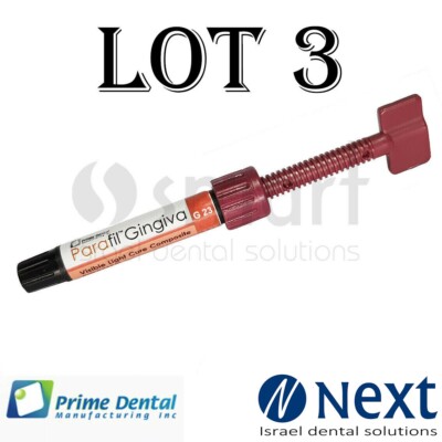 LOTx3 Dental Parafil composite gingival visible light cure pink G23 4.5 gr stain