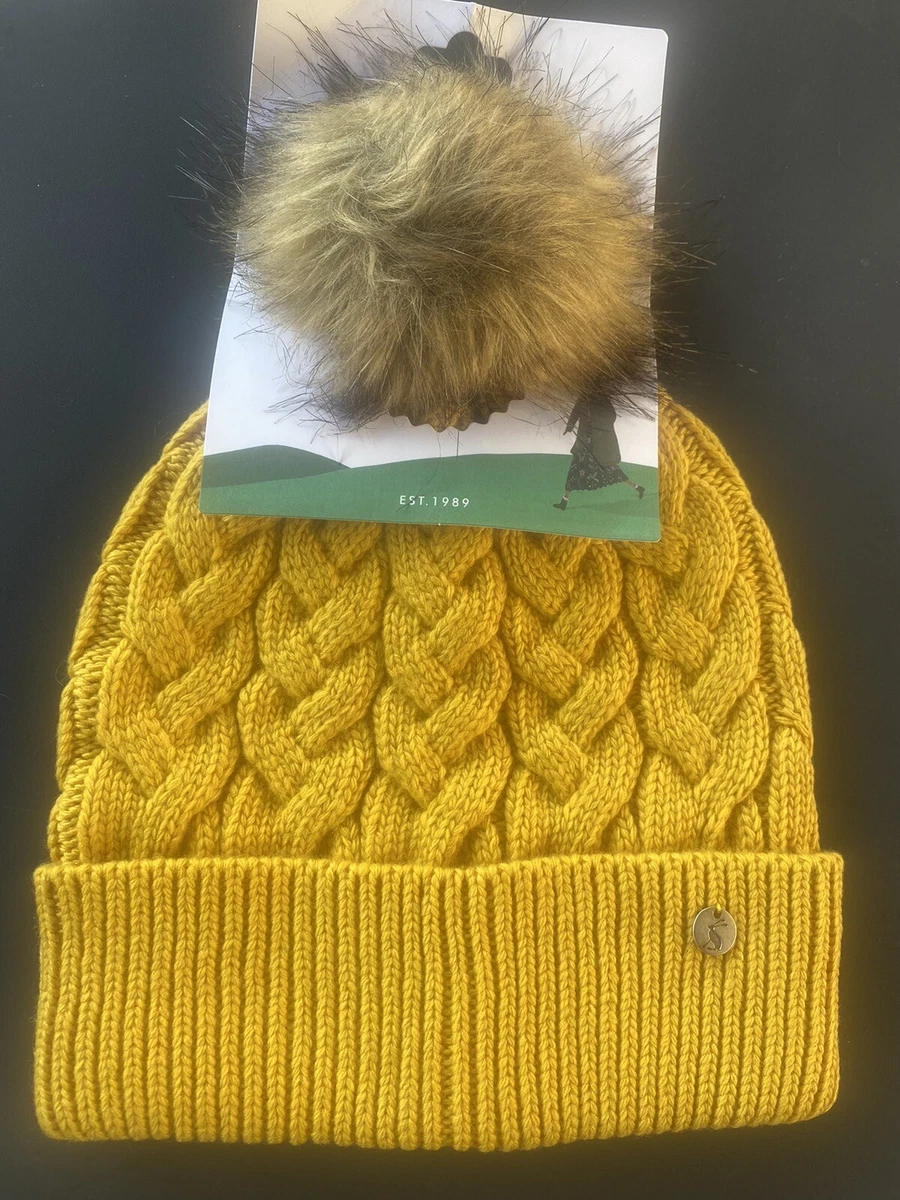 Joules Elena Cable Beanie Bobble Hat Antique Gold New