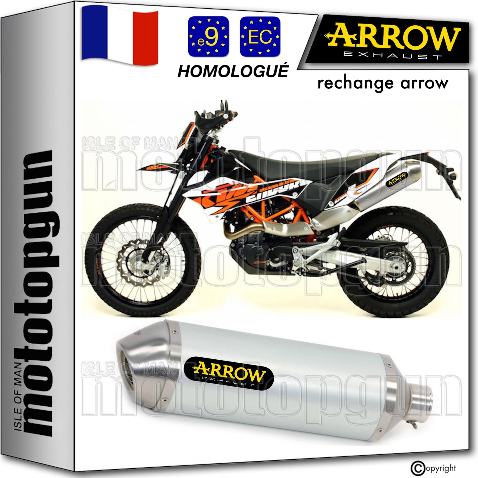 Pot echappement Arrow Race-Tech aluminium pour moto KTM 690 SMC 2009 2010