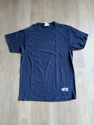 Discus Athletic Vintage Mens Navy Solid Heavyweight Cotton T Shirt USA Size L