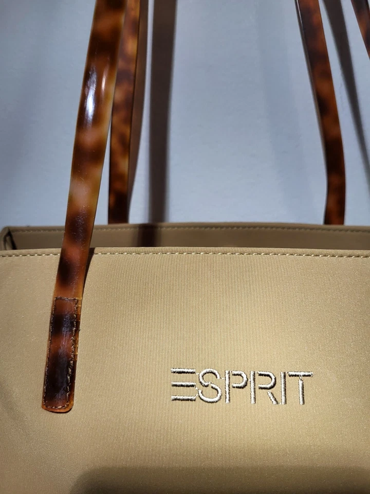 ESPRIT Bandolera Bolso de Hombro Cartera Beige Nylon 3 Compartimentos Bolsillos Foto 3 de 4