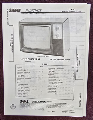Sams Photofact 2774-2 Service Manual for Zenith E1308W, E1910B