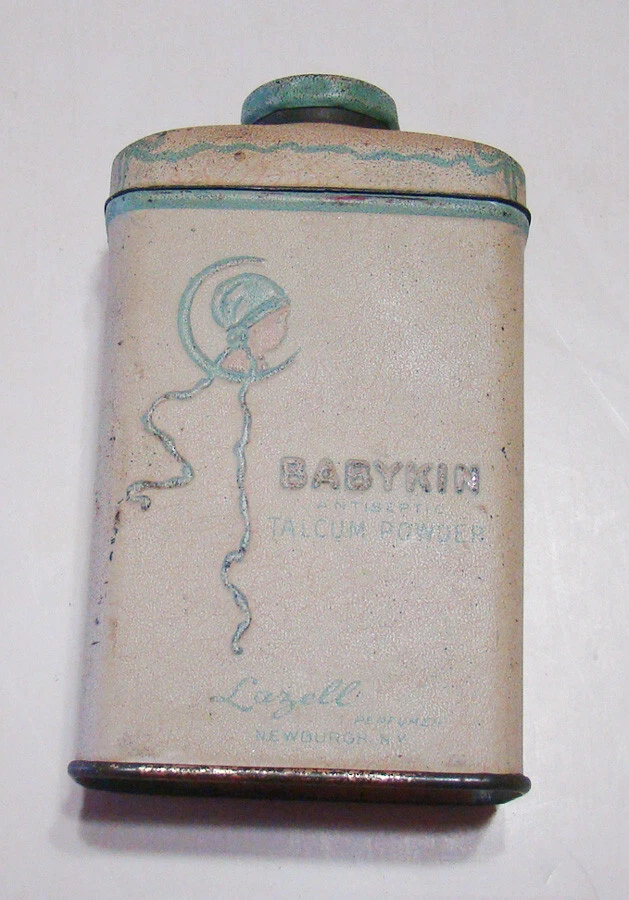 Antique 1917 Lazell Perfume Vintage Talc Talcum Powder Embossed Tin w/Tax Stamp